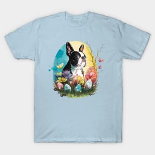 Boston Terrier dog Easter Egg Spring Floral Watercolor Painting Splatter Dog lover art T-Shirt